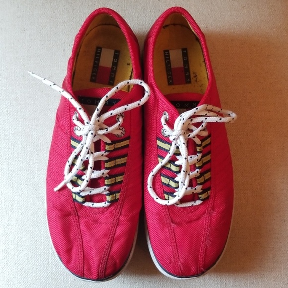 Tommy Hilfiger Retro Vintage Platform Lace Up Sneakers Red Size 8 - Picture 2 of 5